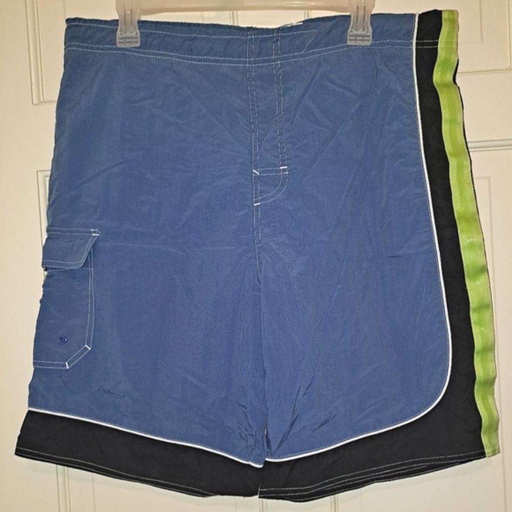 Greendog men's swimsuit blue neon size Large bathing suit trunks board shorts